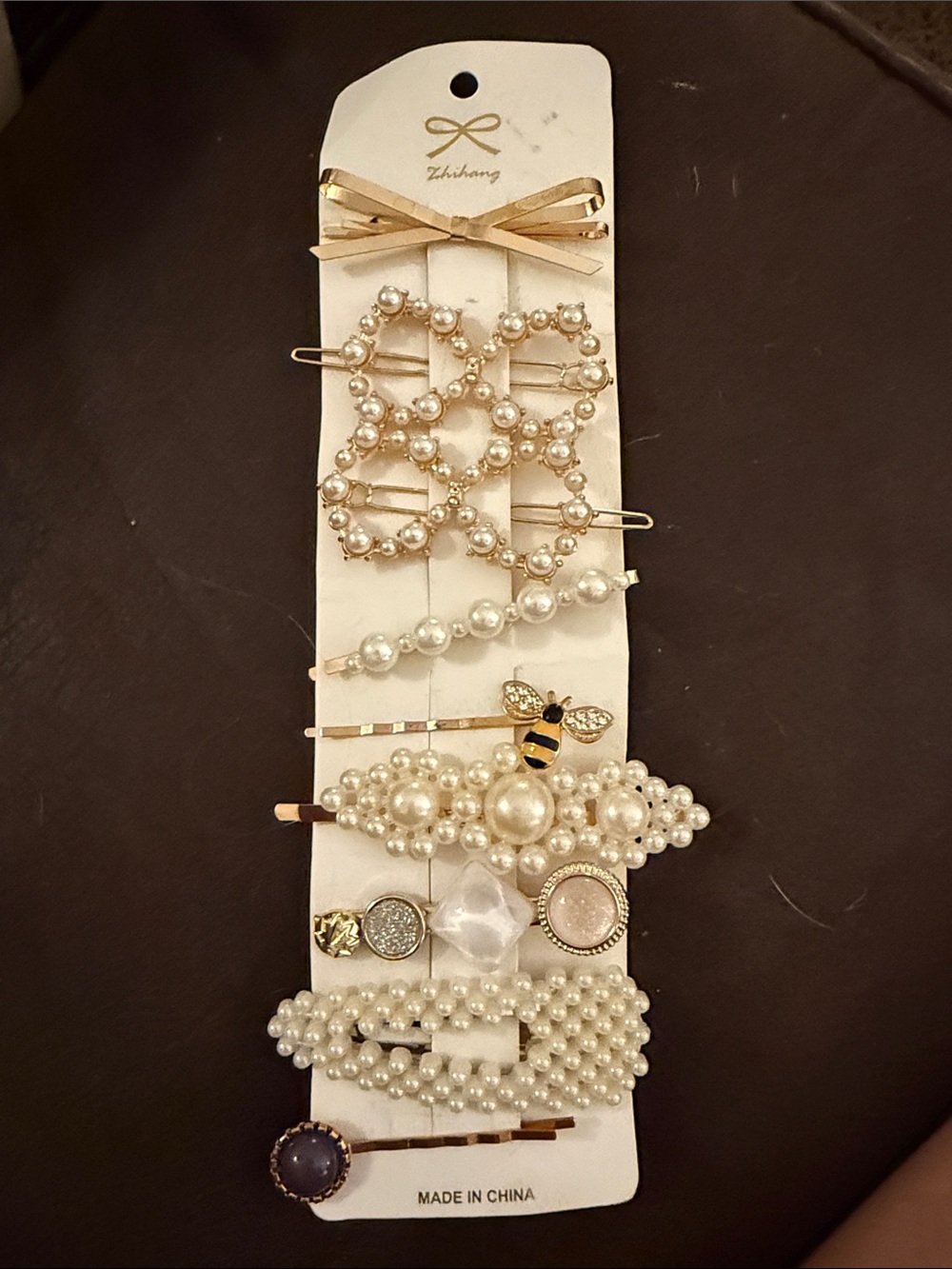 Pearl Accent Hair Clip Set - Gold and Ivory